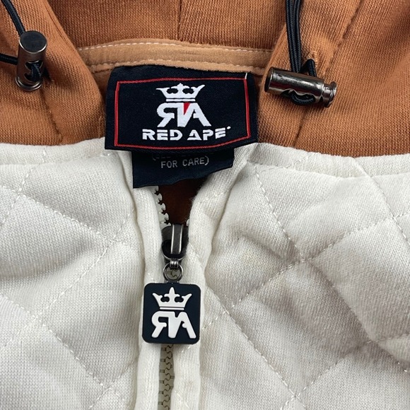 MCM XXXII Quilted 2 Pc Zip Up Hoodie Sweatshirt Jogger Pants Set Brown Cream 2XL - Picture 4 of 13